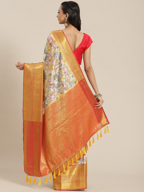 Multicolor Art Silk Digital Print Floral Saree with Unstitched Blouse - Hiral Fashion | Grocsy