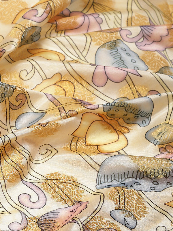 Multicolor Art Silk Digital Print Floral Saree with Unstitched Blouse - Hiral Fashion | Grocsy