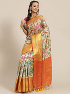 Multicolor Art Silk Digital Print Floral Saree with Unstitched Blouse - Hiral Fashion | Grocsy