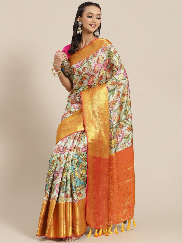 Multicolor Art Silk Digital Print Floral Saree with Unstitched Blouse - Hiral Fashion | Grocsy