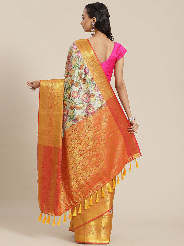 Multicolor Art Silk Digital Print Floral Saree with Unstitched Blouse - Hiral Fashion | Grocsy