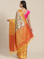 Multicolor Art Silk Digital Print Floral Saree with Unstitched Blouse - Hiral Fashion | Grocsy