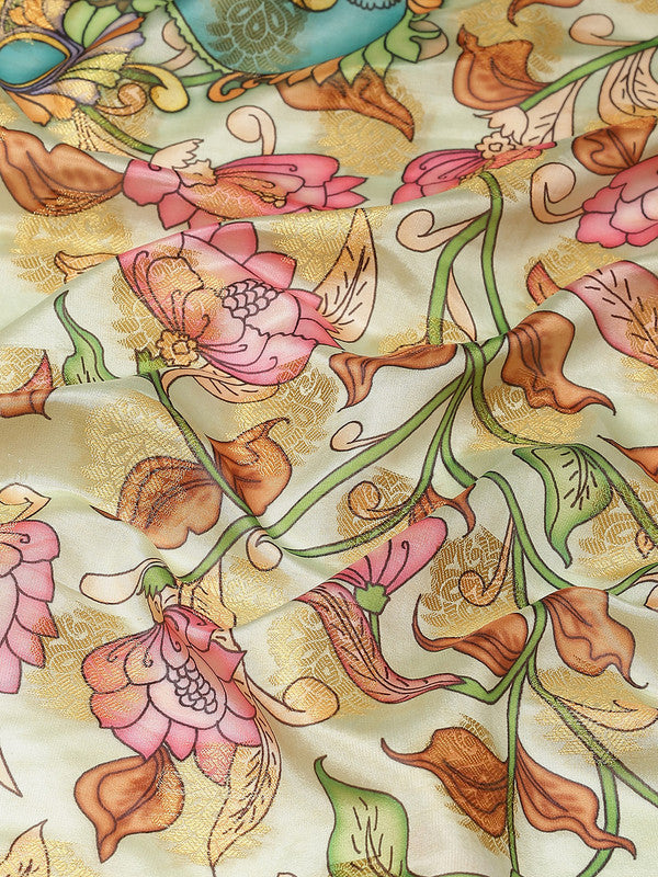 Multicolor Art Silk Digital Print Floral Saree with Unstitched Blouse - Hiral Fashion | Grocsy