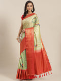 Green Art Silk Printed Abstract Saree with Unstitched Blouse - Hiral Fashion | Grocsy
