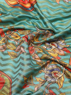 Turquoise Art Silk Printed Abstract Saree with Unstitched Blouse - Hiral Fashion | Grocsy