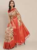 White Art Silk Printed Abstract Saree with Unstitched Blouse - Hiral Fashion | Grocsy