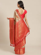 White Art Silk Printed Abstract Saree with Unstitched Blouse - Hiral Fashion | Grocsy