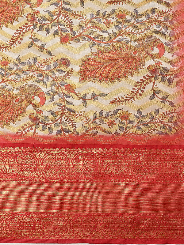 White Art Silk Printed Abstract Saree with Unstitched Blouse - Hiral Fashion | Grocsy