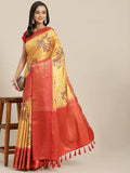 Yellow Art Silk Printed Abstract Saree with Unstitched Blouse - Hiral Fashion | Grocsy