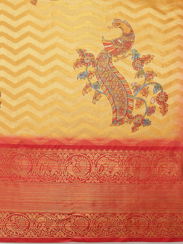 Yellow Art Silk Printed Abstract Saree with Unstitched Blouse - Hiral Fashion | Grocsy