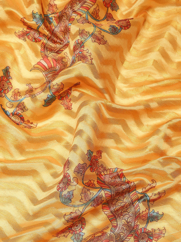 Yellow Art Silk Printed Abstract Saree with Unstitched Blouse - Hiral Fashion | Grocsy