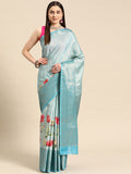 Blue Tissue Silk Digital Print Floral Saree with Unstitched Blouse - Hiral Fashion | Grocsy