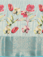 Blue Tissue Silk Digital Print Floral Saree with Unstitched Blouse - Hiral Fashion | Grocsy