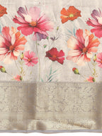 Gray Tissue Silk Digital Print Floral Saree with Unstitched Blouse - Hiral Fashion | Grocsy