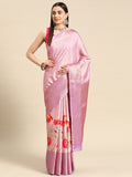 Lavender Tissue Silk Digital Print Floral Saree with Unstitched Blouse - Hiral Fashion | Grocsy