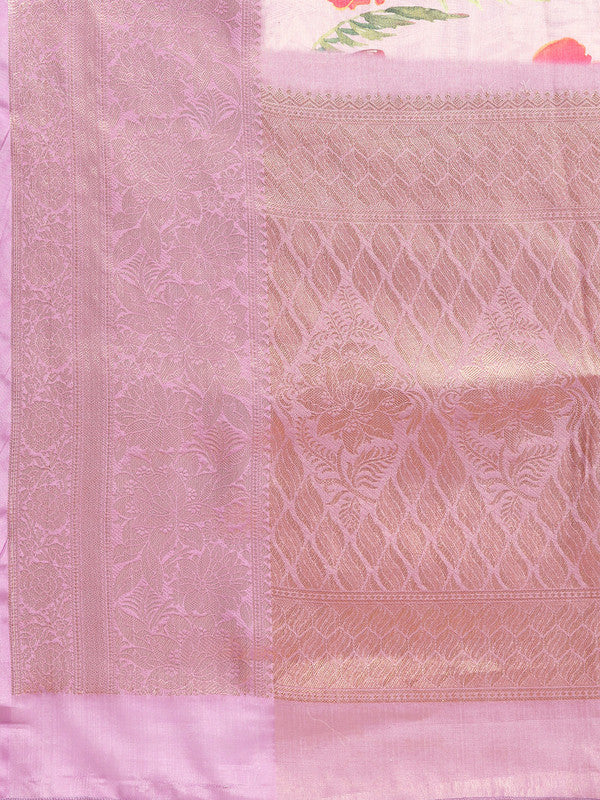 Lavender Tissue Silk Digital Print Floral Saree with Unstitched Blouse - Hiral Fashion | Grocsy