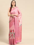 Pink Tissue Silk Digital Print Floral Saree with Unstitched Blouse - Hiral Fashion | Grocsy