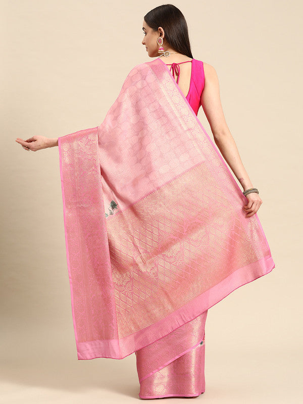 Pink Tissue Silk Digital Print Floral Saree with Unstitched Blouse - Hiral Fashion | Grocsy