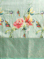 Turquoise Tissue Silk Digital Print Floral Saree with Unstitched Blouse - Hiral Fashion | Grocsy