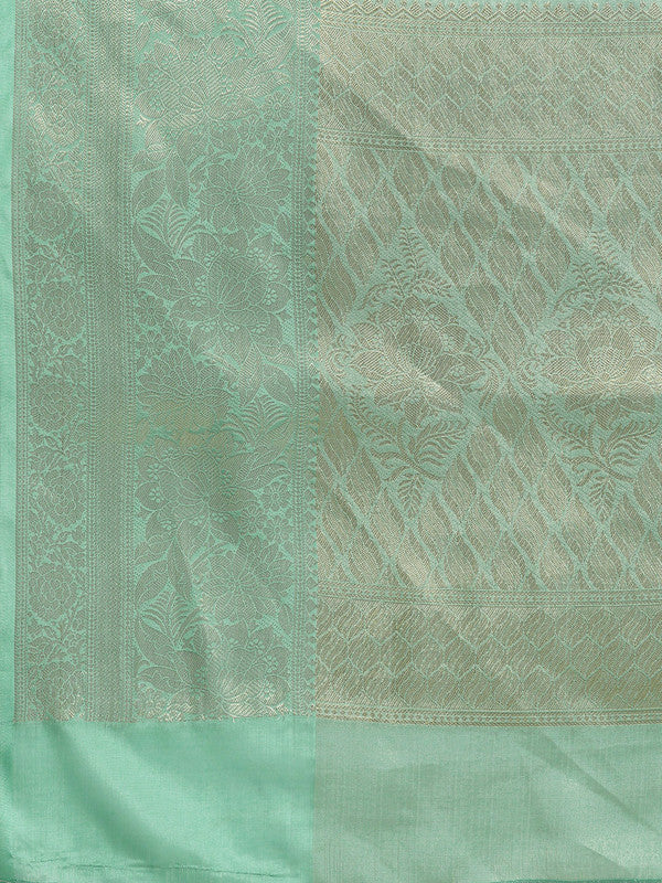 Turquoise Tissue Silk Digital Print Floral Saree with Unstitched Blouse - Hiral Fashion | Grocsy
