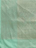 Turquoise Tissue Silk Digital Print Floral Saree with Unstitched Blouse - Hiral Fashion | Grocsy