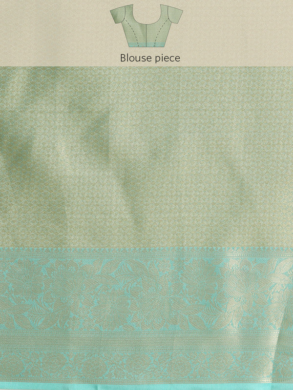 Turquoise Tissue Silk Digital Print Floral Saree with Unstitched Blouse - Hiral Fashion | Grocsy