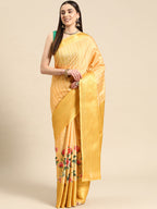 Yellow Tissue Silk Digital Print Floral Saree with Unstitched Blouse - Hiral Fashion | Grocsy