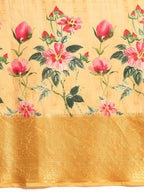Yellow Tissue Silk Digital Print Floral Saree with Unstitched Blouse - Hiral Fashion | Grocsy