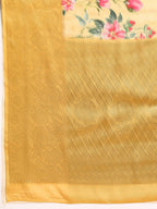 Yellow Tissue Silk Digital Print Floral Saree with Unstitched Blouse - Hiral Fashion | Grocsy