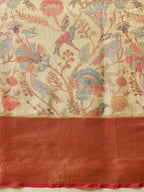 Hiral Fashion Beige Banarasi Muga Silk Pichwai Digital Printed Saree | Grocsy