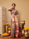 Hiral Fashion Lavender Banarasi Muga Silk Pichwai Digital Printed Saree | Grocsy