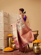 Hiral Fashion Lavender Banarasi Muga Silk Pichwai Digital Printed Saree | Grocsy
