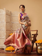 Hiral Fashion Lavender Banarasi Muga Silk Pichwai Digital Printed Saree | Grocsy