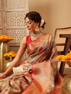 Hiral Fashion Peach Banarasi Muga Silk Pichwai Digital Printed Saree | Grocsy