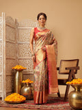 Hiral Fashion Peach Banarasi Muga Silk Pichwai Digital Printed Saree | Grocsy