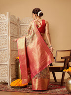 Hiral Fashion Peach Banarasi Muga Silk Pichwai Digital Printed Saree | Grocsy
