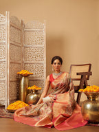 Hiral Fashion Peach Banarasi Muga Silk Pichwai Digital Printed Saree | Grocsy