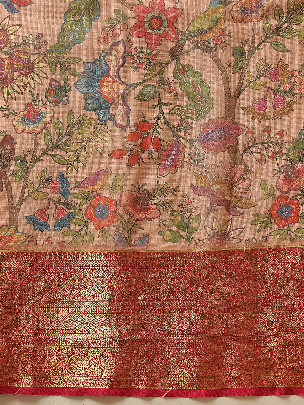 Hiral Fashion Peach Banarasi Muga Silk Pichwai Digital Printed Saree | Grocsy