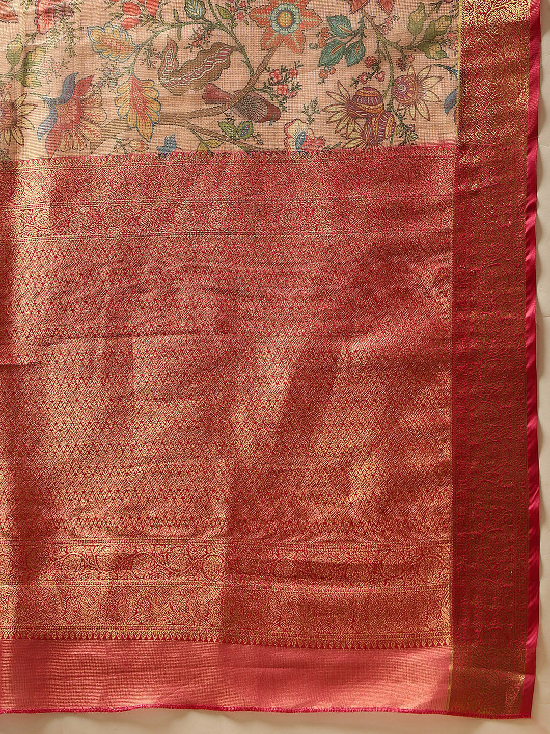 Hiral Fashion Peach Banarasi Muga Silk Pichwai Digital Printed Saree | Grocsy