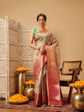 Hiral Fashion Pink Banarasi Muga Silk Pichwai Digital Printed Saree | Grocsy