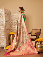Hiral Fashion Pink Banarasi Muga Silk Pichwai Digital Printed Saree | Grocsy