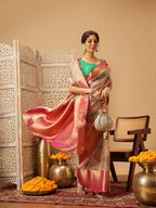 Hiral Fashion Pink Banarasi Muga Silk Pichwai Digital Printed Saree | Grocsy