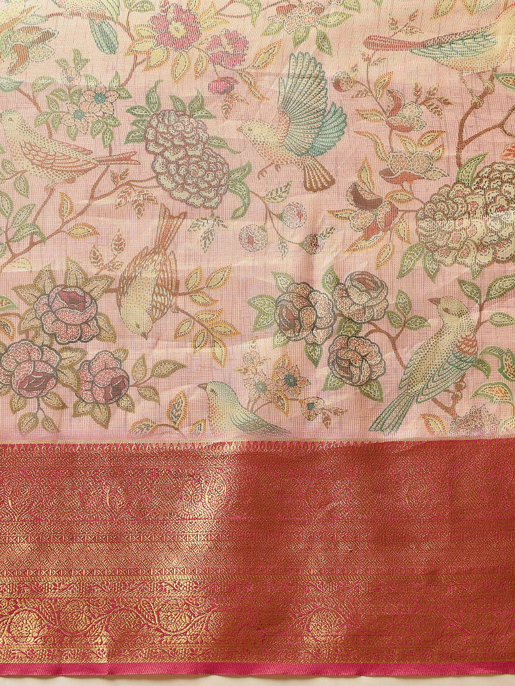 Hiral Fashion Pink Banarasi Muga Silk Pichwai Digital Printed Saree | Grocsy