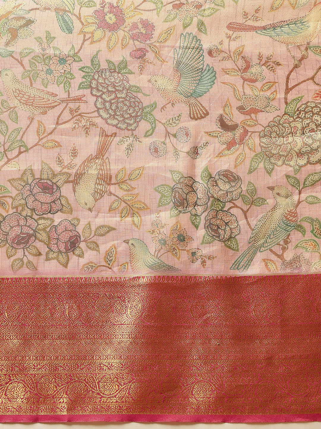 Hiral Fashion Pink Banarasi Muga Silk Pichwai Digital Printed Saree | Grocsy