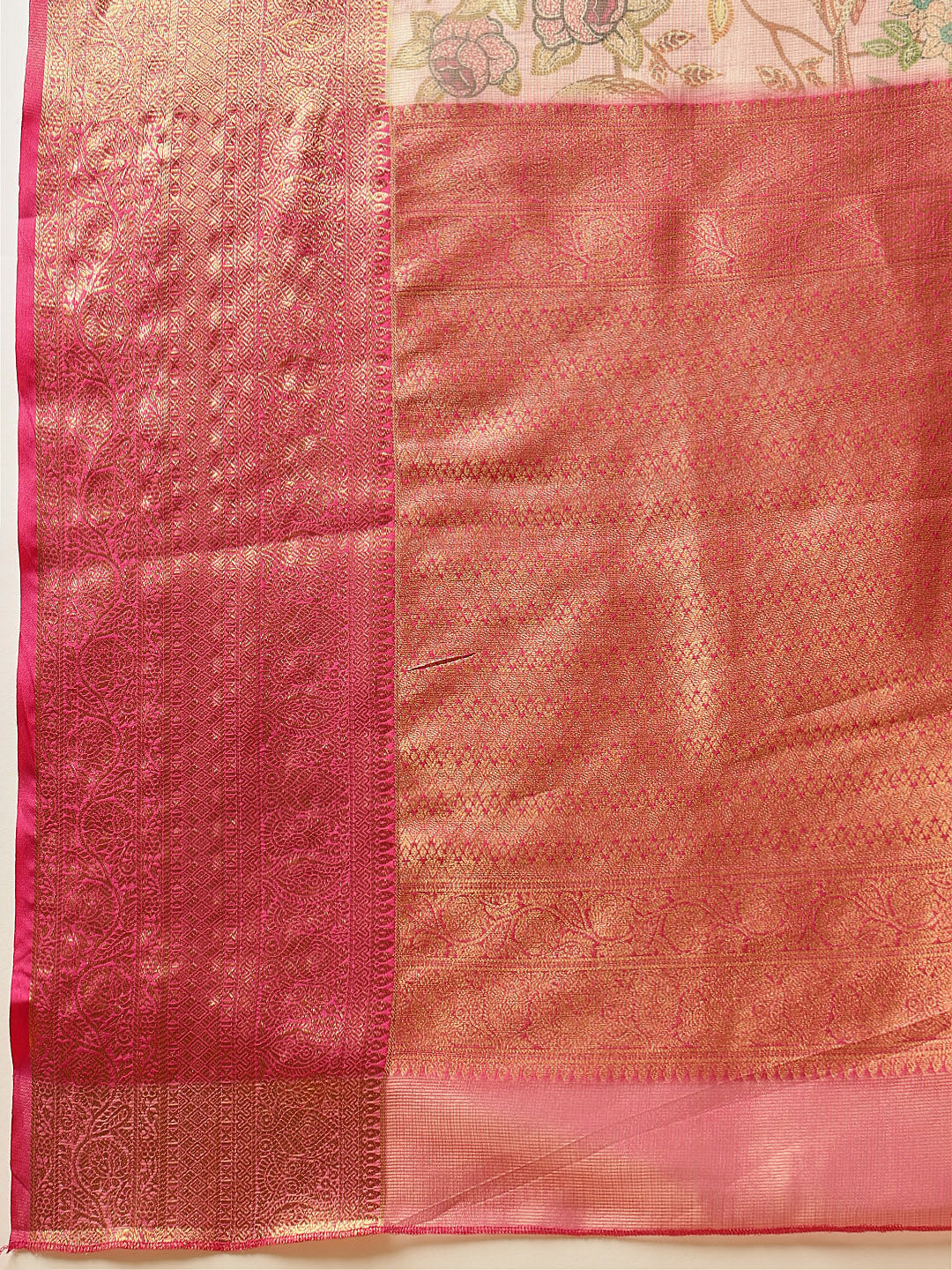 Hiral Fashion Pink Banarasi Muga Silk Pichwai Digital Printed Saree | Grocsy