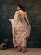 Beige Cotton Blend Digital Print Animal Print Saree with Unstitched Blouse - Hiral Fashion | Grocsy