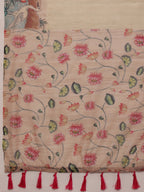 Beige Cotton Blend Digital Print Animal Print Saree with Unstitched Blouse - Hiral Fashion | Grocsy