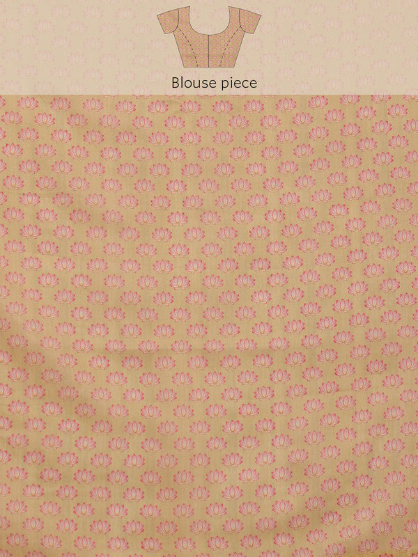 Beige Cotton Blend Digital Print Animal Print Saree with Unstitched Blouse - Hiral Fashion | Grocsy