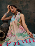 Blue Cotton Blend Digital Print Animal Print Saree with Unstitched Blouse - Hiral Fashion | Grocsy