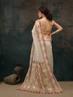 Green Cotton Blend Digital Print Animal Print Saree with Unstitched Blouse - Hiral Fashion | Grocsy